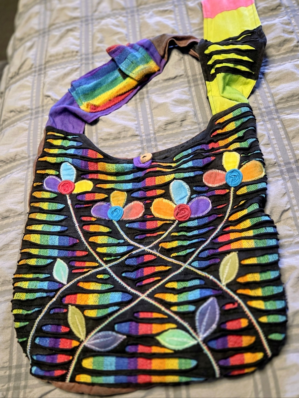 Handcrafted Rainbow Floral Multi-Textured Shoulder Bag